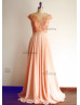 Coral Beaded Chiffon Long Prom Dress